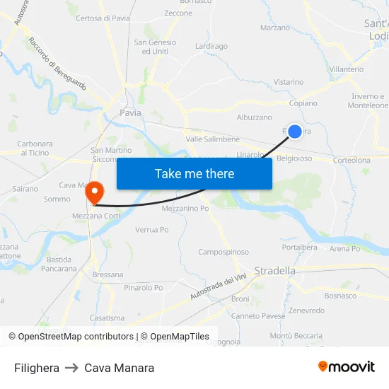 Filighera to Cava Manara map