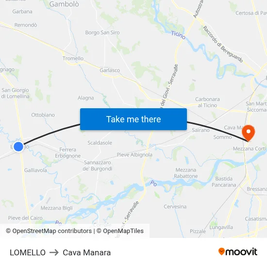 Lomello to Cava Manara map