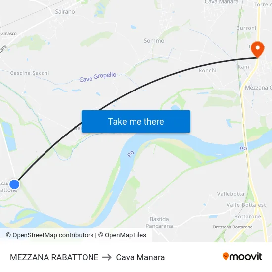 Mezzana Rabattone to Cava Manara map