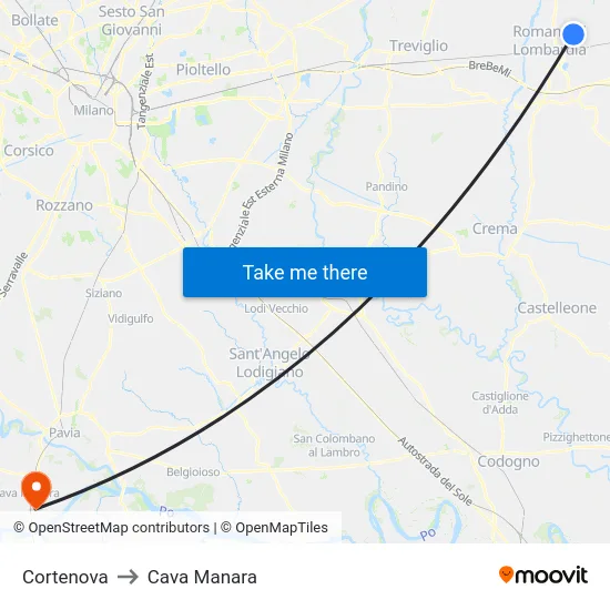 Cortenova to Cava Manara map