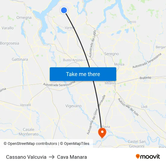 Cassano Valcuvia to Cava Manara map