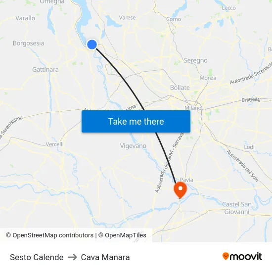 Sesto Calende to Cava Manara map
