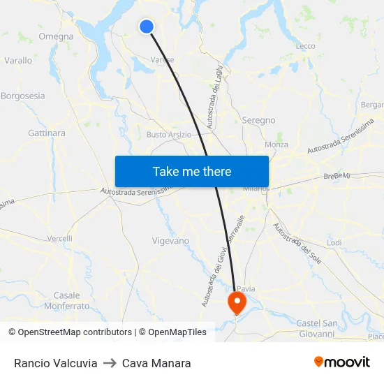 Rancio Valcuvia to Cava Manara map