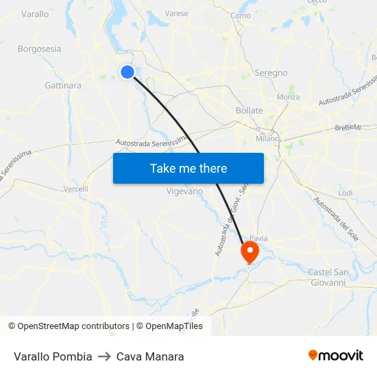 Varallo Pombia to Cava Manara map