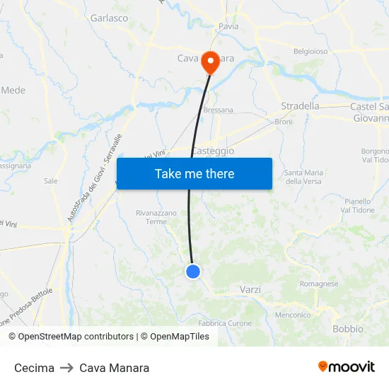 Cecima to Cava Manara map