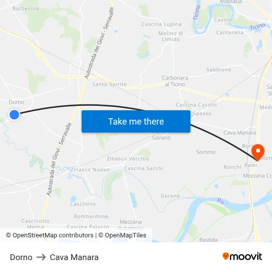 Dorno to Cava Manara map