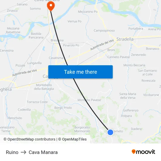 Ruino to Cava Manara map