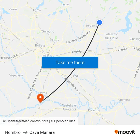 Nembro to Cava Manara map