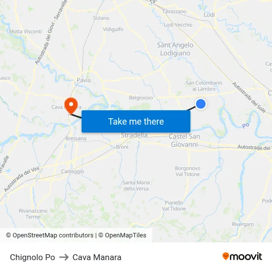 Chignolo Po to Cava Manara map