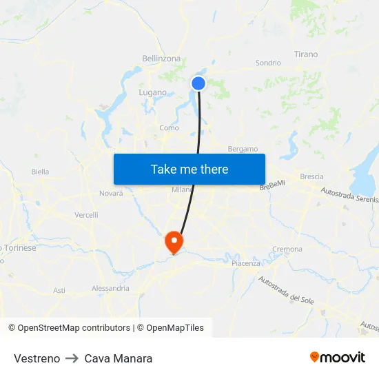 Vestreno to Cava Manara map