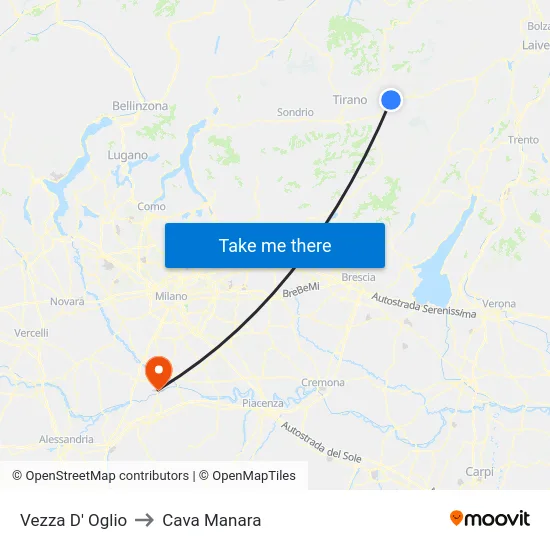 Vezza D' Oglio to Cava Manara map