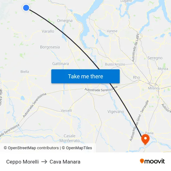 Ceppo Morelli to Cava Manara map