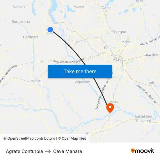 Agrate Conturbia to Cava Manara map