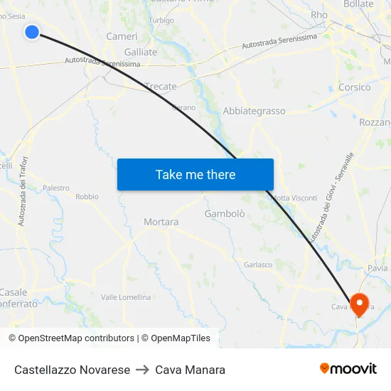 Castellazzo Novarese to Cava Manara map