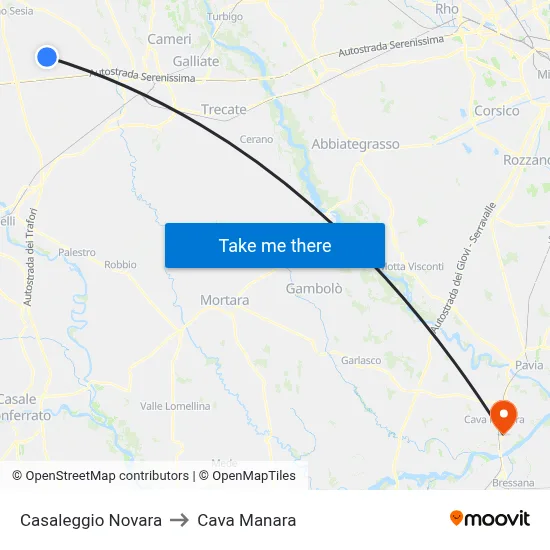 Casaleggio Novara to Cava Manara map