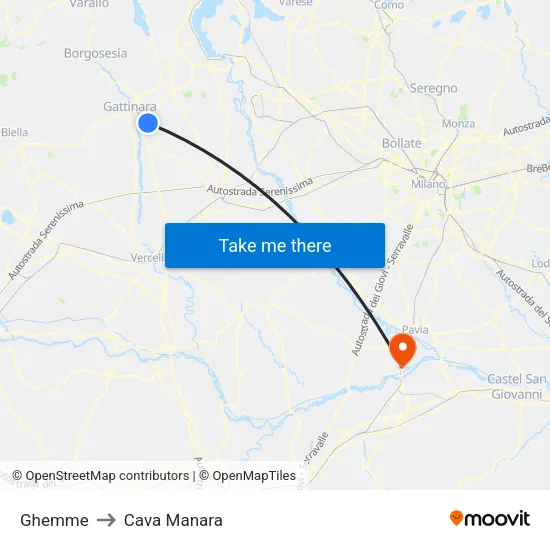 Ghemme to Cava Manara map