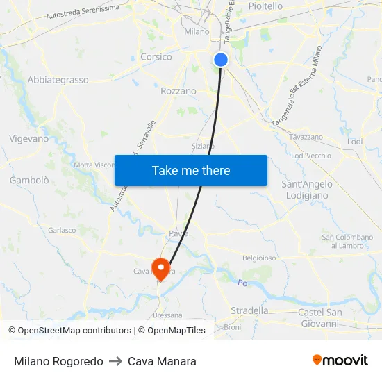 Milano Rogoredo to Cava Manara map