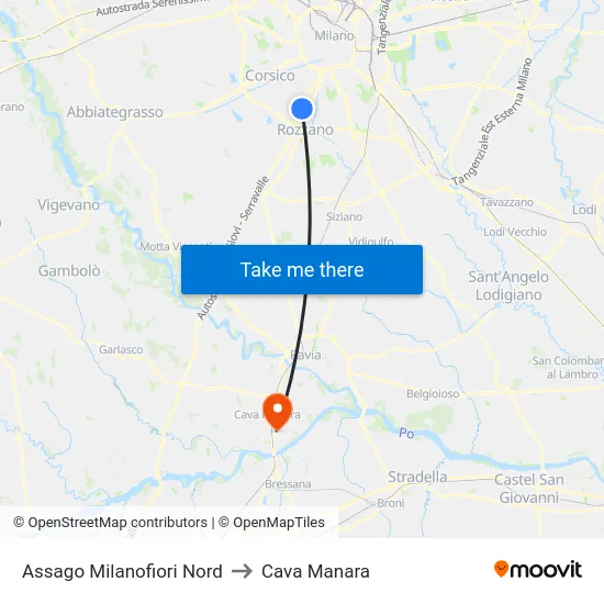 Assago Milanofiori Nord to Cava Manara map