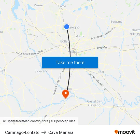 Camnago-Lentate to Cava Manara map