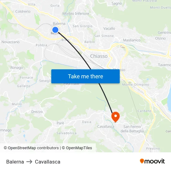 Balerna to Cavallasca map