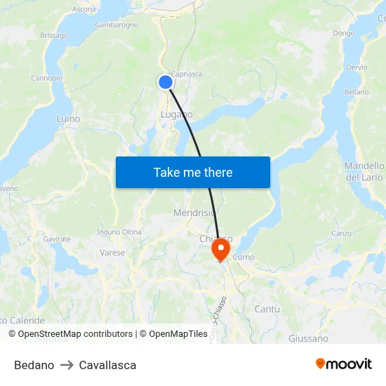 Bedano to Cavallasca map