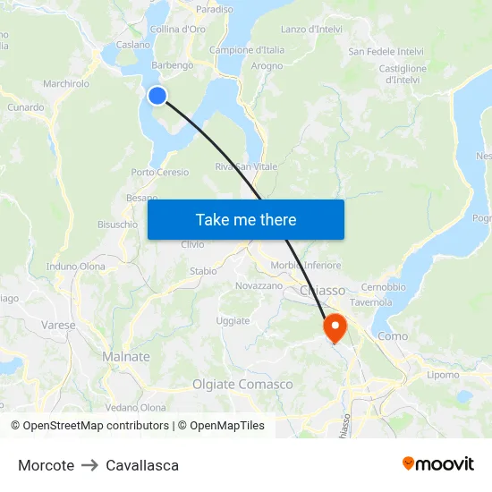 Morcote to Cavallasca map
