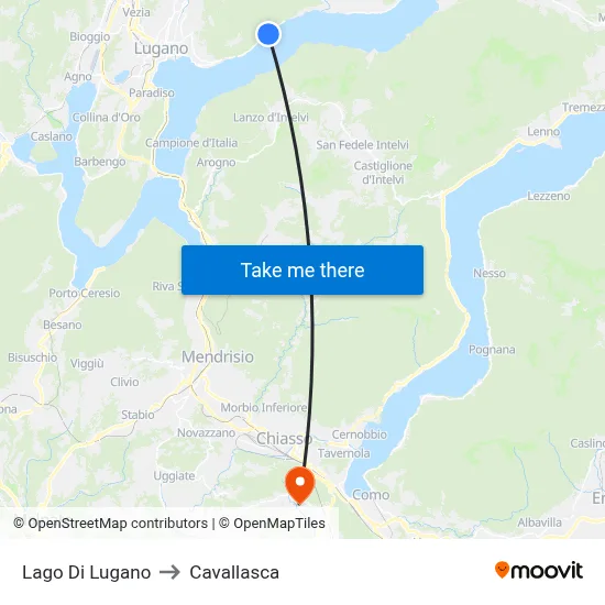 Lake of Lugano to Cavallasca map