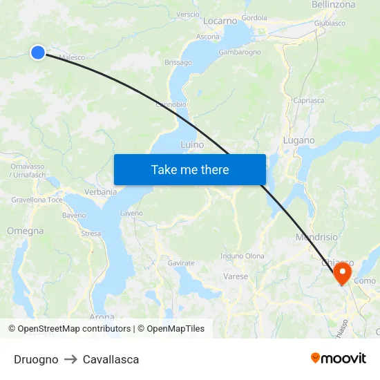 Druogno to Cavallasca map