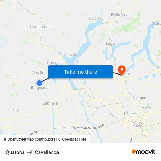 Quarona to Cavallasca map