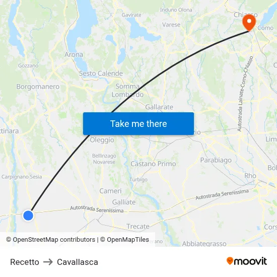 Recetto to Cavallasca map