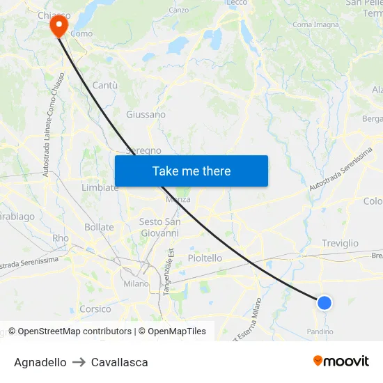Agnadello to Cavallasca map