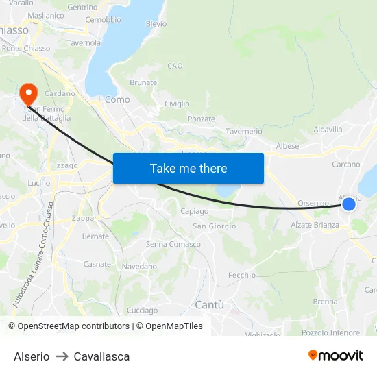 Alserio to Cavallasca map
