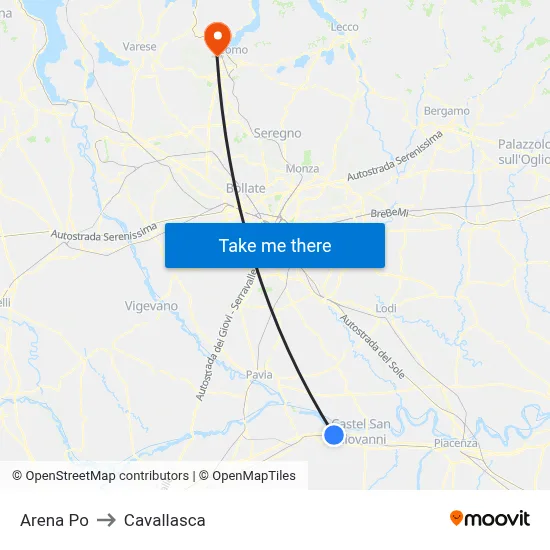 Arena Po to Cavallasca map
