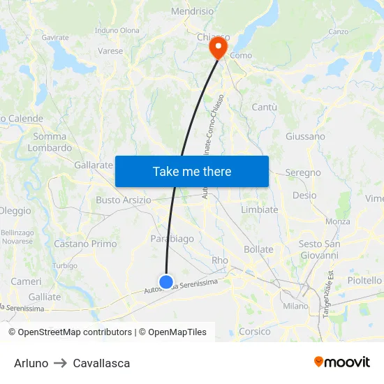 Arluno to Cavallasca map