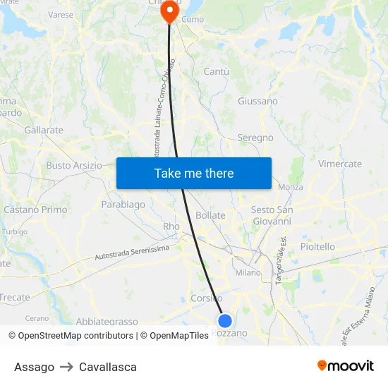 Assago to Cavallasca map