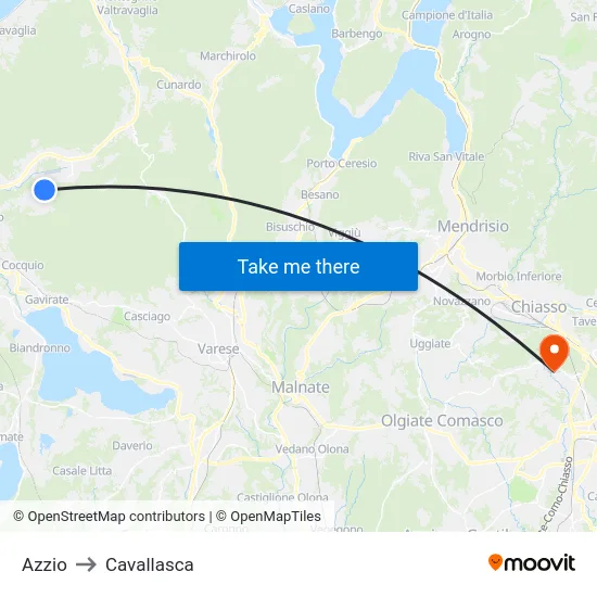 Azzio to Cavallasca map