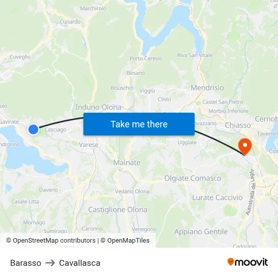 Barasso to Cavallasca map