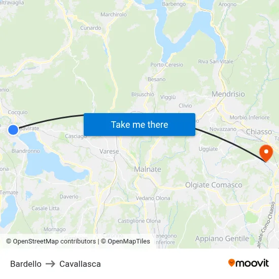 Bardello to Cavallasca map
