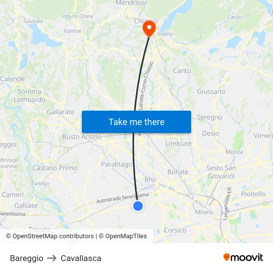 Bareggio to Cavallasca map