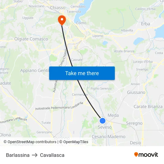 Barlassina to Cavallasca map
