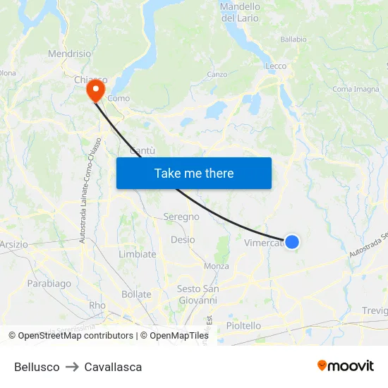 Bellusco to Cavallasca map