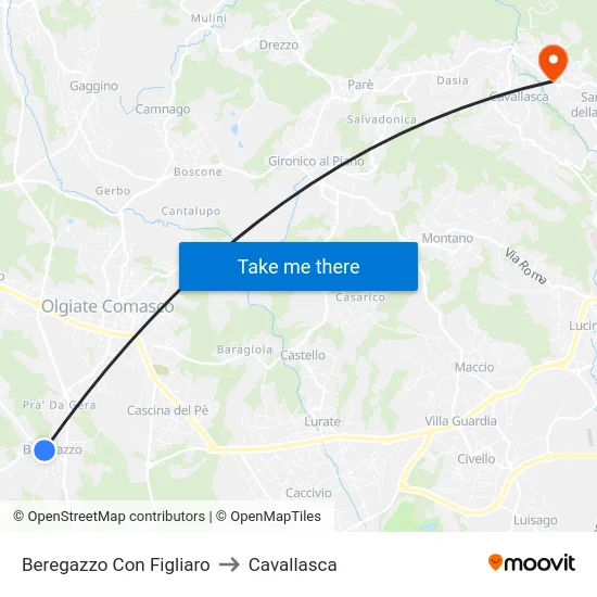 Beregazzo con Figliaro to Cavallasca map