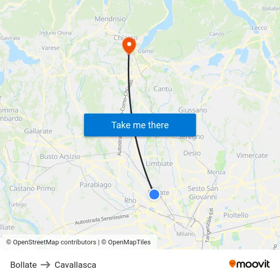Bollate to Cavallasca map