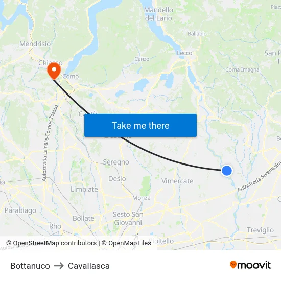 Bottanuco to Cavallasca map