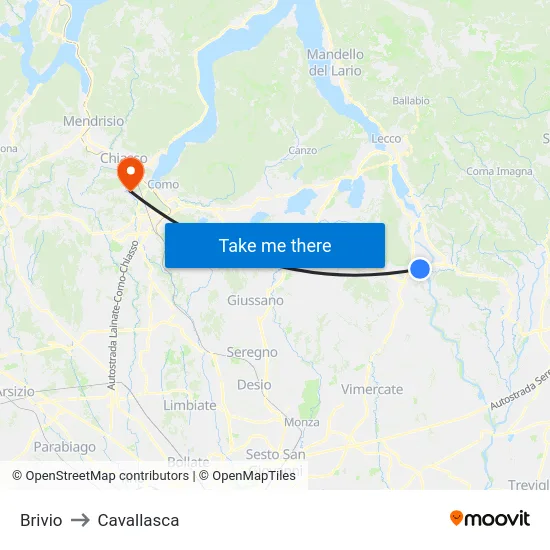 Brivio to Cavallasca map