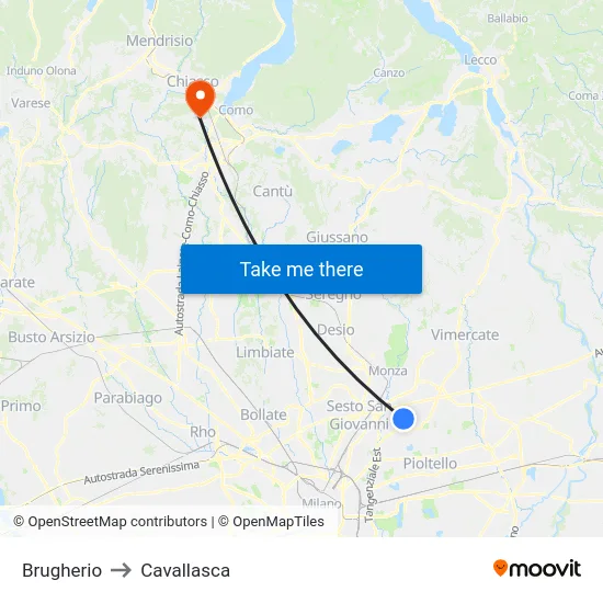 Brugherio to Cavallasca map