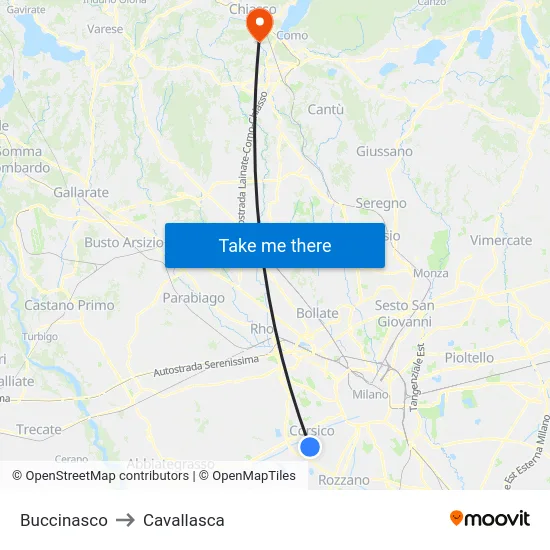 Buccinasco to Cavallasca map
