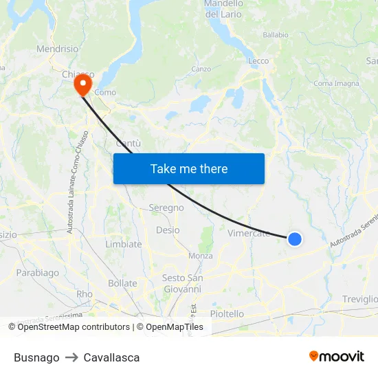 Busnago to Cavallasca map