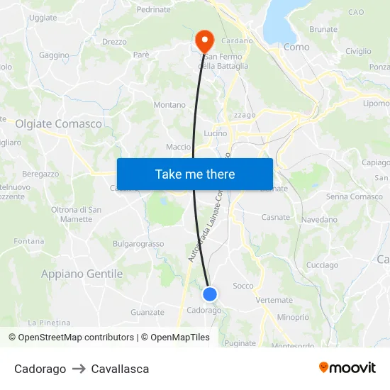Cadorago to Cavallasca map