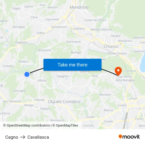 Cagno to Cavallasca map